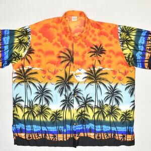 Happy Bay Men's Button Down Shirt Terivoile Multicolor Size 3XL Hawaiian